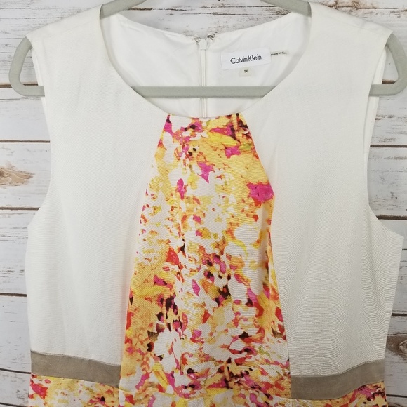 Calvin Klein linen blend watercolor sheath dress - Picture 2 of 7